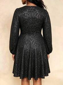 Women's Plus Size Black Silver Glitter Party Dress - Black - View 5