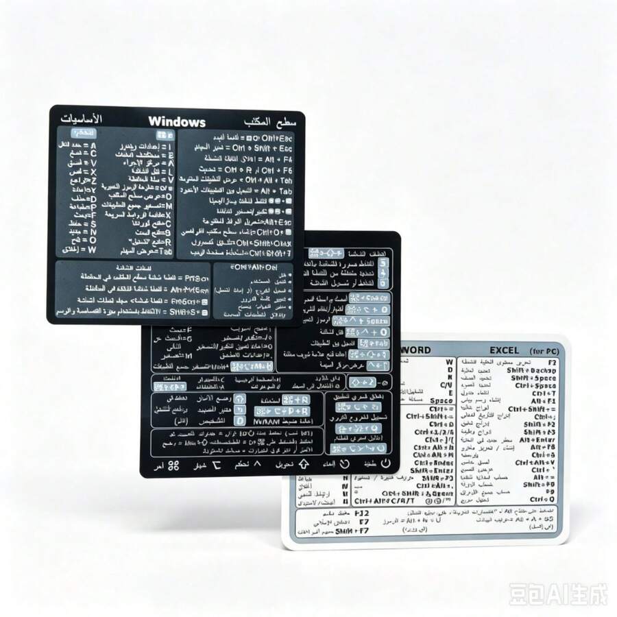 Set de 3 pegatinas de atajos de teclado de computadora, pegatinas para portátil, teclas de acceso directo de Windows y Excel, resistentes al agua y reutilizables - Medio este - Ver 1
