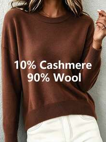 HEYMINI Women's Comfortable Long Sleeve Regular Fit Wool Sweater, Vintage Versatile Knit Pullover, Suitable For Autumn/Winter Outfits - Brown - View 1
