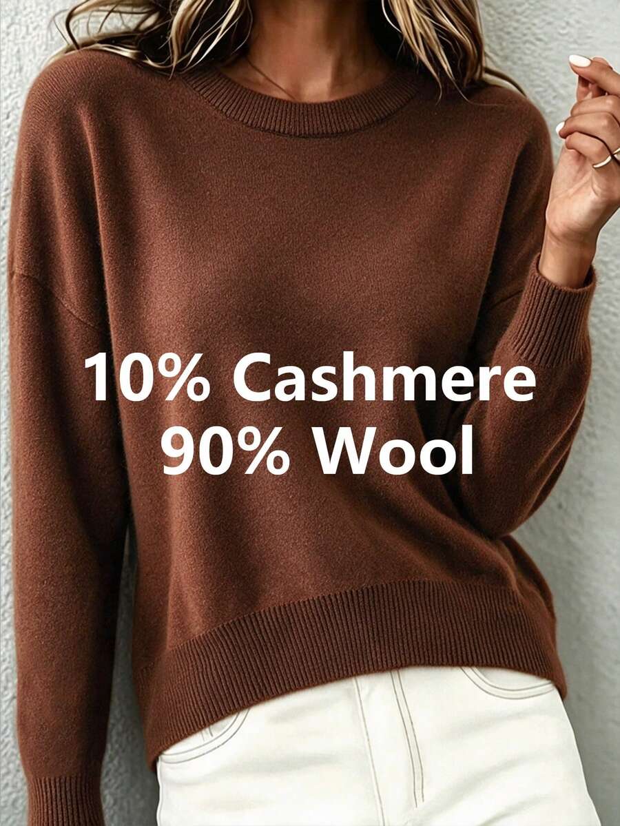 HEYMINI Women's Comfortable Long Sleeve Regular Fit Wool Sweater, Vintage Versatile Knit Pullover, Suitable For Autumn/Winter Outfits - Brown - View 1