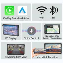 VENBES 7 吋 PND 便攜式車載音響,支援無線 CarPlay 與無線 Android Auto 觸控螢幕車載播放器,附藍牙 FM - 僅主機 - 查看 6