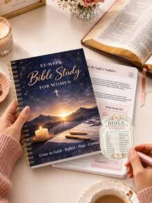 1pc 52-Week Bible Study For Women With 3 Stickers, Spiral Faith Journal, Scripture Reading, Reflection & Weekly Tracker, Bible Study Materials, Nurse Essentials, Office Decor, Halloween Notebook - Rectangle - View 6