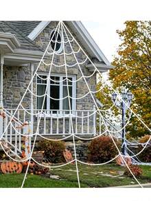 1 Set Giant Halloween Spider Web, Triangular Spider Web (Includes Ground Stakes), Realistic Large Spider, Suitable For Yard Lawn Party Haunted House Decoration, Halloween Theme Party Backdrop Decor - A - View 5