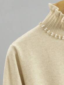 BYGOUBY Autumn/Winter Fashion Basic Women's High Neck Knit Sweater, Soft Comfortable Casual Pullover - Apricot - View 7