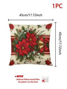 Classic Vintage Christmas Table Runner, Throw Pillow, Placemat, Red Poinsettia, Gold Bell, Red Ribbon, Pine Branch, Holly Berry Print, Country Style Kitchen Dining Table Decor Long Cloth, Holiday Party Decoration - Multicolor - View 12