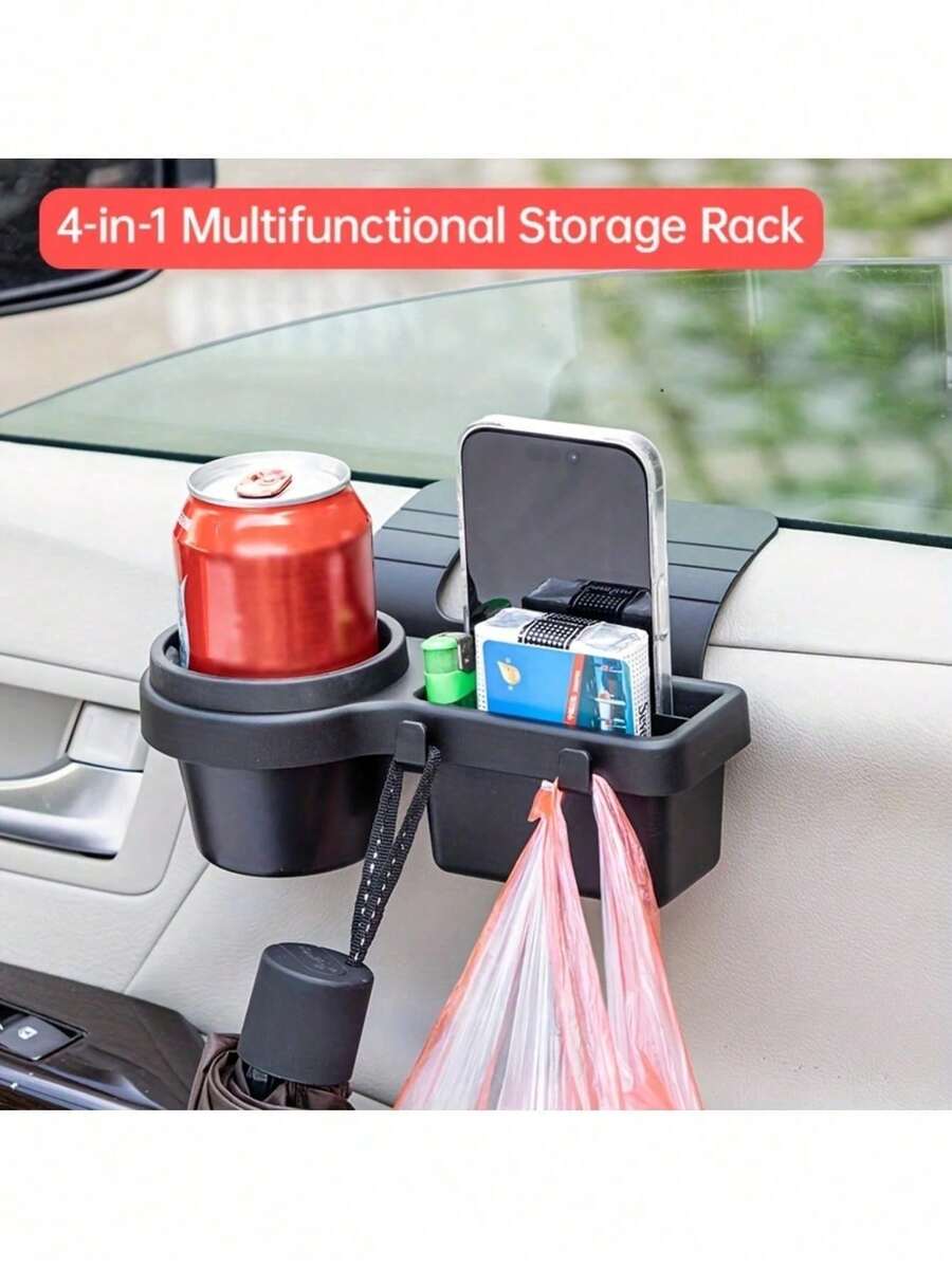 1pc Car Storage Box, 4-In-1 Design, Multi-Functional Organizer, Can Be Hung On Side Door Window, Suitable For Storing Water Cup, Phone, Etc., Essential Car Accessory