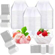 Wavy Square Snack Dish, Transparent And Fresh Texture, Comes With Matching Small Spoon, Suitable For Serving Fruits, Mousse Pudding, Cold Appetizers And Desserts, Perfect For Cold Buffet, Tea Break Party, Home Gathering Platter, Unique And Elegant Design, Easily Enhances Table Display Style, Creates Exquisite Food Presentation Effect - Transparent - View 3