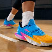 Under Armour Unisex Gradient Velcro Basketball Shoes, Shock-Absorbing, Anti-Torsion, Non-Slip Indoor Court Performance Sneakers - Blue/Orange/Pink - View 4