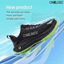 ONEMIX Fashion Sports Casual Running Shoes, Comfortable Shock Absorption, Low-Top Thick Sole, Non-Slip, Wear-Resistant - Green Light Black - View 11