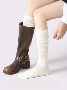 1/2/3 Pairs Vertical Striped Slouchy High Tube Socks, Double Needle Knit Long Socks, Matching Boots Socks, Leg Length Enhancing Decorative Socks, JK Fashion Girl Style, Suitable For Daily Wear, Y2K Style - Multicolor - View 2
