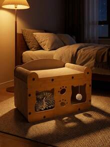 1pc 2-In-1 Cat Scratching Board & Cat Bed, Durable Corrugated Cardboard, Double Layer Design, Suitable For All Seasons (Cat Supplies) - Multicolor - View 5