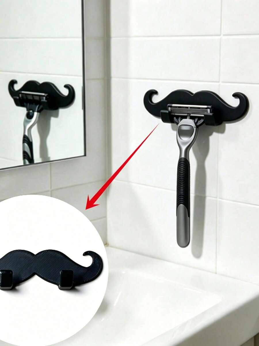 2/1pc Mustache Shaped Razor Holder, Strong Self Adhesive Wall Mount Razor Hook, Waterproof Easy Install Bathroom Shaving Organizer For Men, No Drilling Space Saving Razor Hanger, Universal Fit Most Manual Razors, Keep Razor Dry & Tidy - Multicolor - View 1