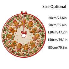 1pc Cute Gingerbread Man Pattern Christmas Tree Skirt, Elegant Color Holiday Decoration, 5 Sizes, Unisex Holiday Gift, Suitable For Home And Party Christmas Decor - Cute Gingerbread Man - View 3