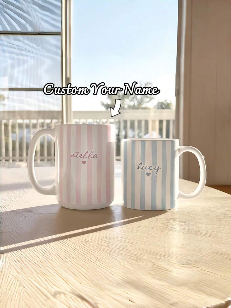 1pc Customized Aunt/Auntie Name Mug, Aunt/Auntie Announcement Gift, Striped Coffee Cup, Personalized Pregnancy Reveal, New Aunt/Auntie Gift Idea, Customized Gift - Multicolor - View 1