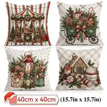 4pcs/1pc Gingerbread Man Carriage Christmas Pattern Pillow Case Without Insert, Single Side Printed Pillow Case, Suitable For Living Room Bedroom Home Decor, All Season Pillow Case - Multicolor - View 17