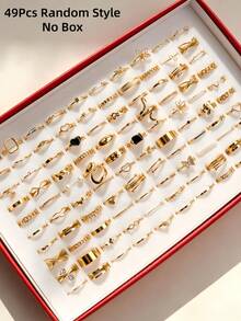 22/49pcs/Set Fashion Elegant Exquisite Flower Butterfly Heart Shaped Rings, Unisex, Romantic Date Gift, Daily Wear Jewelry Accessories - Fashionable Gold Toe Ring - View 11
