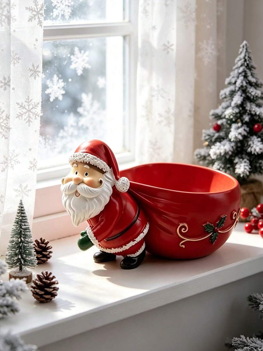 1pc Santa Claus Storage Bowl, Christmas Decoration Ornament, Decorative Ornament, Entryway Key Jewelry Storage Box, Living Room Coffee Table Candy Snack Storage Tray, Holiday Decoration, Winter Decoration, Christmas Gift, New Year Gift, Perfect Gift Choice, Essential Gift, Christmas Essential. (Not For Direct Food Contact, Please Check Size Before Ordering)