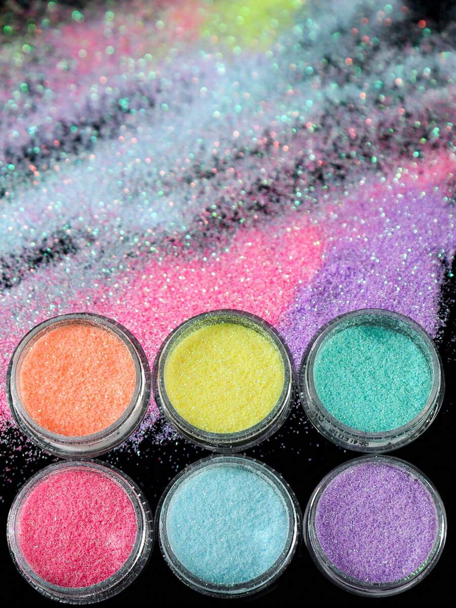 6pcs Colorful Candy Frosting Nail Glitter Powder, Colorful Candy Coating Pigment Powder, Used For Nail Art Frosting Effect Shiny Powder Nail Decoration Accessories - Multicolor - View 1