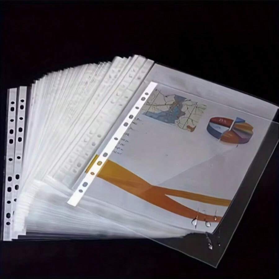 100 PCS Clear 11‑Hole Paper Protectors, 11.89 X 9.17 Inch Plastic Document Sleeves For Binders, Transparent File Folders, Back To School Office Supplies - Transparent - View 1