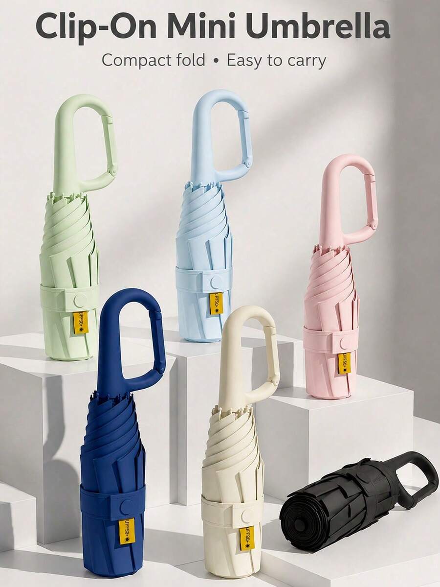 1pc Mini Folding Umbrella, Pocket Size Waterproof Portable Travel Umbrella, Mini Travel Umbrella, Women's Travel Essential, Mini Travel, Summer - Multicolor - View 1