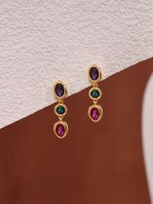 Vintage Drop Earrings For Women 14K Gold Plated Colorful Green Red Rhinestone Dangle Earring Statement Unique Earring Beach Jewelry - Gold - View 3
