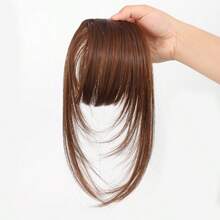 1pc Clip-In Bangs Hair Piece, Thin Tulle Fringe Hair Extension With Sideburns, Synthetic Fiber Natural Style Fake Bangs Hair Accessory, Forehead Hairline Coverage Hair Ornament Suitable For Women And Girls Daily Wear - Multicolor - View 3