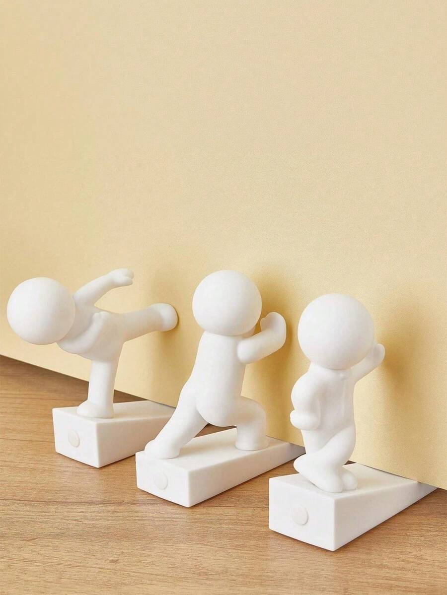 3pcs/1pc Cute Kung Fu Style Door Stopper, Durable Sturdy Plastic Material, Bottom With Protective Pad, Easy Installation, Suitable For Pet-Friendly Homes, Home Entrance Door Stopper And Wall Bumper - Multiple Styles - View 1