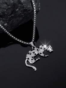 1pc Fashionable European & American Hip Hop Leopard Pendant Necklace, Suitable For Men's Daily Street & Party Wear - Silver - View 6