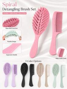Set Sisir Rambut Fleksibel Berlubang Bentuk Daun untuk Mengurai dan Menata Rambut, dengan Pin Bulat & Sisir Gigi Lebar yang Serasi untuk Rambut Keriting Bergelombang Tebal, Penghalus Harian, Pembagi Rambut, Penataan Rambut Basah dan Kering, Penggunaan di Rumah dan Perjalanan, Pilihan Multiwarna - Mengatur - View 4