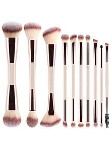 10pcs Dual-Ended Makeup Brush Set, Gradient Soft Bristles, Gentle And Skin-Friendly, No Prickling, Moderate Powder Pickup, No Flying Powder, Suitable For Home Daily Makeup, Beginner Makeup Practice Tools - Multicolor - View 12