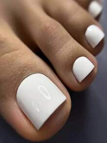 240pcs White Full Cover Press-On Toenails, 12 Sizes, Toenail Extension Design - White - View 3