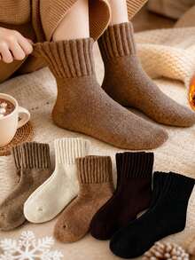 10pcs Multicolor Thick Terry Mid-Calf Socks For Women, Random Styles, Winter Comfortable Warm Snow Socks, Suitable For Indoor And Outdoor Wear, 5/1 Pair - Multicolor - View 7