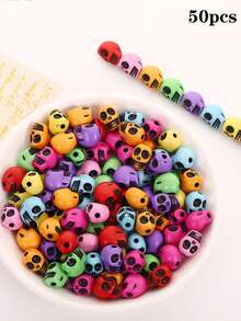 50pcs Halloween Colorful Skull Beads DIY Acrylic Skull Loose Beads Handmade Jewelry Accessories - Skeleton - View 13