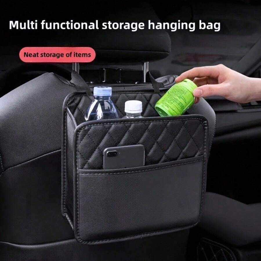 1pc Black Car Seat Back Storage Organizer Bag, Multi-Function Car Interior Storage Pouch