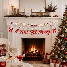 A Tini Bit Merry 橫幅套組，雞尾酒杯紙製花環，聖誕馬丁尼主題派對三角旗，居家房間節日酒吧牆面掛飾裝飾 - 彩色 - 查看 4