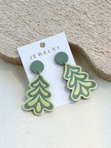 1 Pair Women's Christmas Green Tree Trunk Embossed Print Christmas Tree Cute Elegant Elegant Holiday Party Acrylic Earrings - Multicolor - View 8