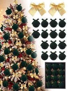 12pcs/1box Flocked Christmas Ball Ornaments With Bows, Flocked Christmas Tree Hanging Decor, Shatterproof Christmas Balls, Suitable For Home Christmas Tree Party Decoration - Multicolor - View 3