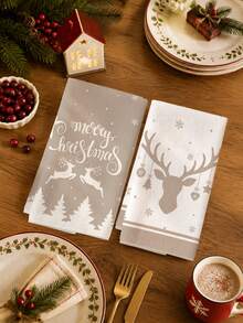 2PCS Kitchen Towel, Christmas Reindeer Silhouette Pattern Dish Cloth, Minimalist Style 40*60cm Rectangular Soft Microfiber Cleaning Kitchen Towel, Perfect For Kitchen, Dining Room And Bathroom Use, Christmas Kitchen Decoration, Home Decor, Neighbor Housewarming Gift, Scouring Pad Dish Cloth - Multicolor - View 5
