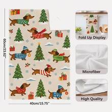 Bộ 2 khăn lau bếp hình chữ nhật 40*60cm sợi microfiber phong cách màu nước, họa tiết liền mạch chó Dachshund Giáng Sinh, khăn lau bát đĩa đa năng dùng cho nhà bếp, phòng ăn và phòng tắm, trang trí bếp Noel, decor nhà cửa, quà tân gia tặng hàng xóm, miếng cọ rửa bát đĩa - Nhiều màu - Xem 4