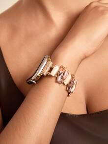 Altistry 1pc Women's Creative Fashionable Colorful Asymmetrical Geometric Design Elastic Zinc Alloy Bracelet Strap Compatible With AppleWatch - Coffee Gold - View 1