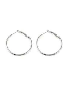 4 Pairs Minimalist European & American Style Metal Smooth Round Hoop Earrings Holiday Gift Chunky Hoop Earrings For Women Stainless Steel Large Hoops - Multicolor - View 9