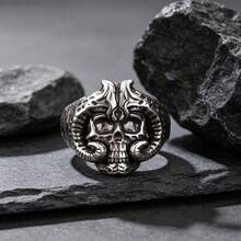 Dark Demon Horn Skull Men's Ring, Punk Motorcycle Wide Band Ring, Personalized Men's Accessory, Halloween Gift - Multicolor - View 6