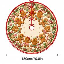 1pc Cute Gingerbread Man Pattern Christmas Tree Skirt, Elegant Color Holiday Decoration, 5 Sizes, Unisex Holiday Gift, Suitable For Home And Party Christmas Decor - Cute Gingerbread Man - View 11