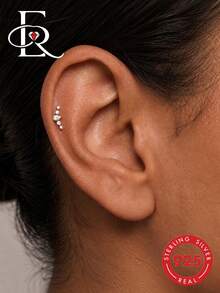 EleRunis 1pc 925 Sterling Silver Climbing Flat Back Cartilage Stud, Suitable For Helix, Conch, Cartilage, Ear Rim, Threaded Piercing Delicate Jewelry, Suitable For Daily Wear, Wedding, Party - Gold - View 2