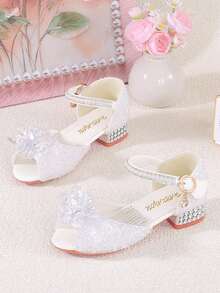 1 Pair White Girls High Heel Crystal Shoes Children New Style Sandals Princess Shoes Model Performance Dress Matching 2026 New Arrival - White - View 2