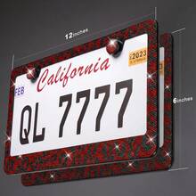 2pcs Shiny Leopard Print License Plate Frames, Rhinestone Crystal Studded, Sparkling Girly Car Accessories, Suitable For Women Girls Shiny Car Decor, Pink Red Black Leopard Print, Fits Trucks SUVs - 2pcs Leopard Print License Plate Frame - View 14