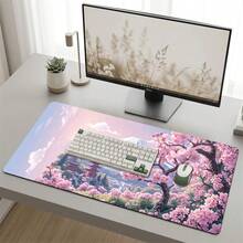 Set Alas Mouse Gaming dan Alas Meja Ekstra Panjang Motif Kartun Jepang Bunga Sakura & Gunung Bersalju, Alas Karet Tahan Lama Anti Selip, Permukaan Halus, Cocok untuk Komputer Laptop Kantor Rumah, Dekorasi Seni Abstrak, Perlengkapan Sekolah - A - View 2