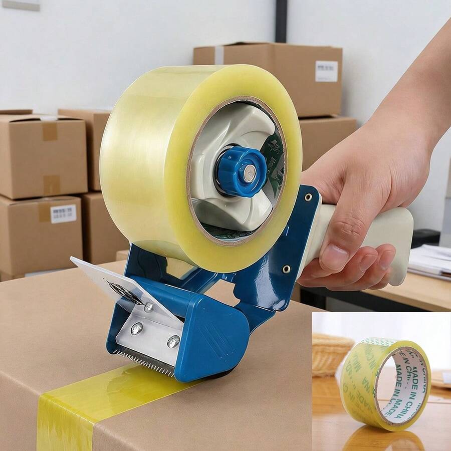 1pc Packing Tape Gun Set With 30m Tape, Handheld Packaging Tape Dispenser, Metal Cutter, Carton Sealing Tool, Suitable For Home Moving, Warehouse, Office And Express Packaging