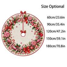 1pc Candy Cane Wreath Pattern Christmas Tree Skirt, Elegant Color Holiday Decoration, 5 Sizes, Unisex Holiday Gift, Suitable For Home And Party Christmas Decor - Candy Cane Wreath - View 3