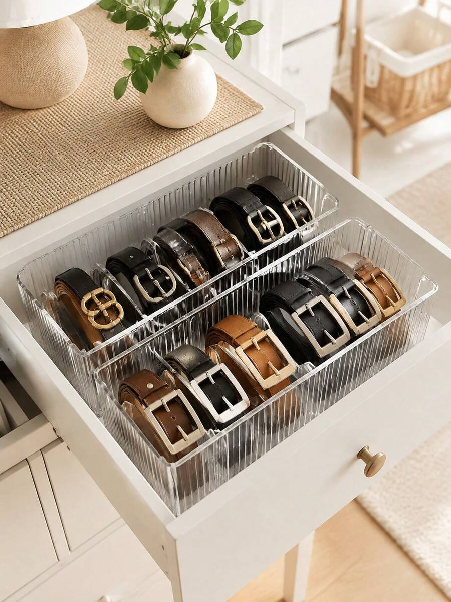 Multifunctional Transparent Storage Box With Removable Dividers, Belt Organizer, Home Divided Storage Bin, Multi-Purpose Container For Cosmetics, Spices, Snacks And Small Items, Suitable For Closet, Bathroom And Vanity - Multicolor - View 1